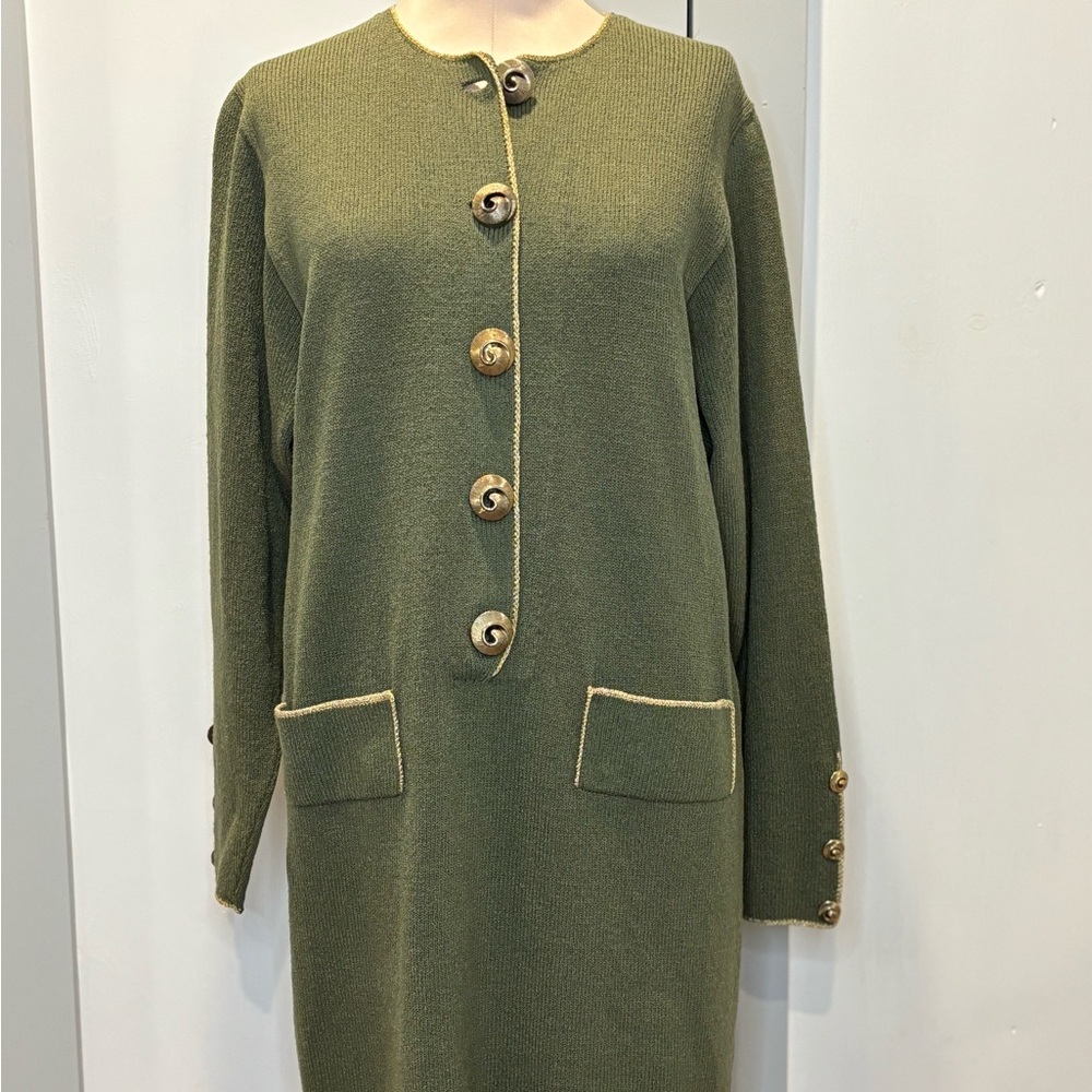 Vintage 80’s Don Sayres for Wellmore. Olive Green Wool Rayon Knit Dress Size 10 - Picture 2 of 9